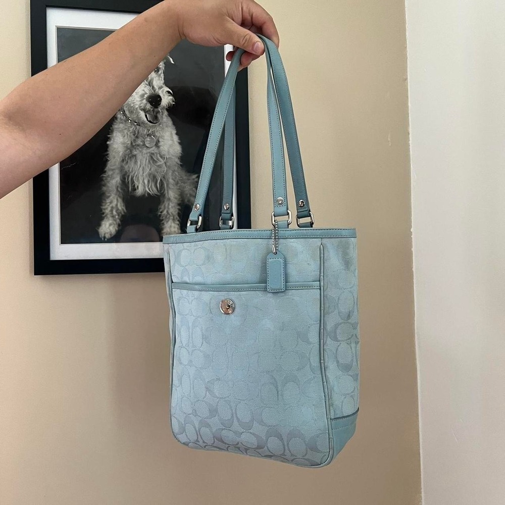 y2k 2000s signature c monogram icy baby blue Coach tote shoulder bag / handbag